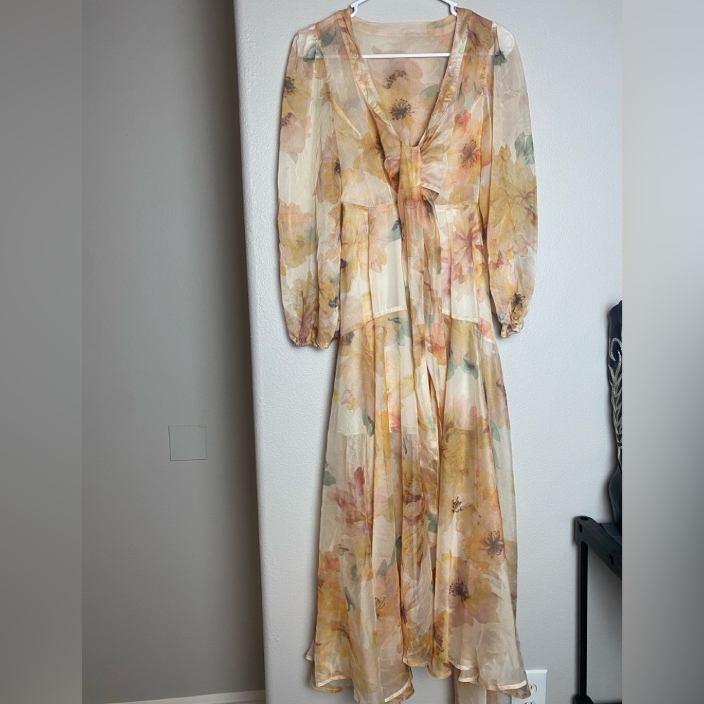 Chicwish High Low Dress in Cream and Gold Floral
